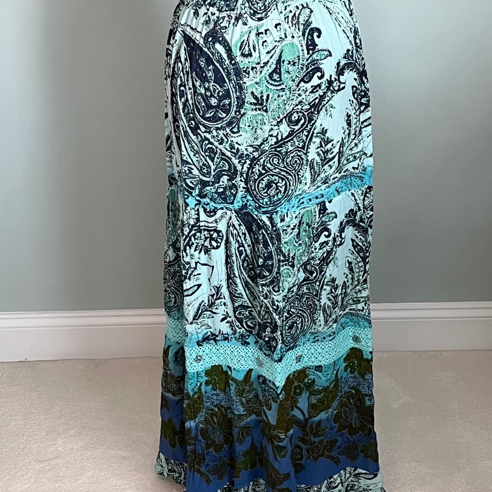 Forbidden Los Angeles Turquoise/Navy Paisley Maxi Skirt L
